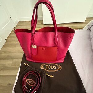 Tod's Holly leather reversible women's crossbody/tote bag Pink/Red with strap